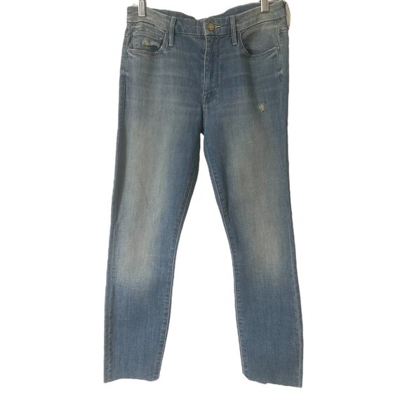 Mother The Looker Crop Jeans Size 29 In Shake Well Wash Blue Stretch Distressed - Picture 9 of 16